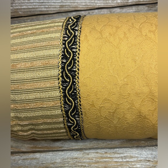Decorative Round Lumbar Pillow Gold with Black Tassels Neck Roll - Picture 3 of 8